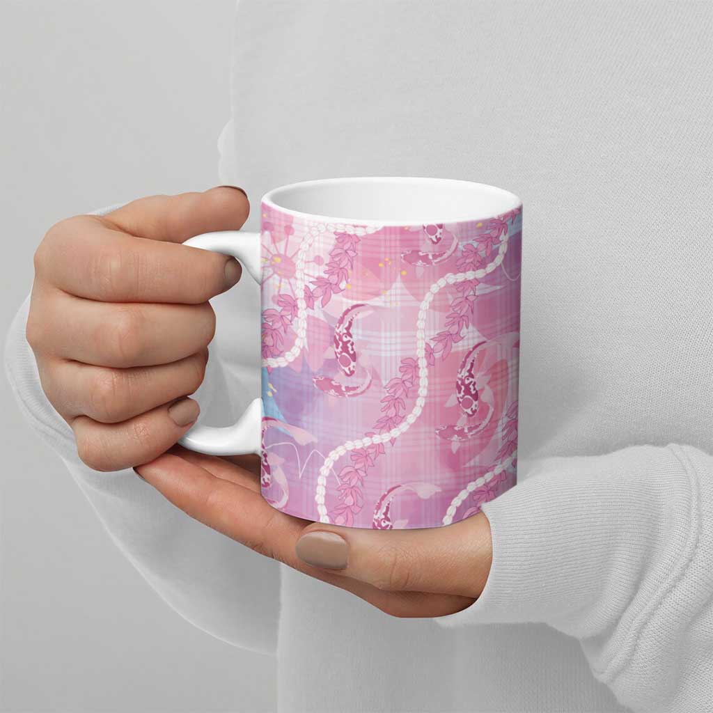 Japanese Koi Fish Ceramic Mug Pink Wagara Palaka Honohono Pikake Lei LT9 - Polynesian Pride