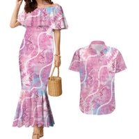 Japanese Koi Fish Couples Matching Mermaid Dress and Hawaiian Shirt Pink Wagara Palaka Honohono Pikake Lei