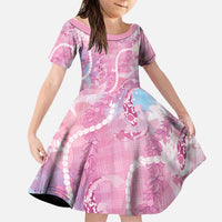 Japanese Koi Fish Family Matching Off Shoulder Maxi Dress and Hawaiian Shirt Pink Wagara Palaka Honohono Pikake Lei