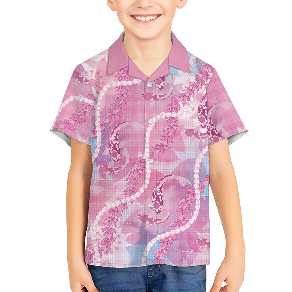 Japanese Koi Fish Family Matching Off Shoulder Maxi Dress and Hawaiian Shirt Pink Wagara Palaka Honohono Pikake Lei