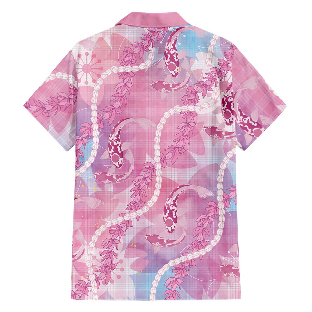 Japanese Koi Fish Family Matching Off Shoulder Short Dress and Hawaiian Shirt Pink Wagara Palaka Honohono Pikake Lei