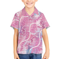 Japanese Koi Fish Family Matching Off Shoulder Short Dress and Hawaiian Shirt Pink Wagara Palaka Honohono Pikake Lei
