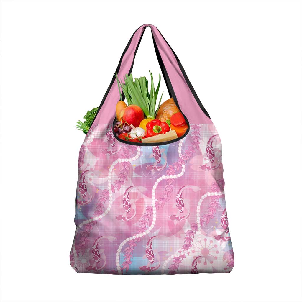 Japanese Koi Fish Grocery Bag Pink Wagara Palaka Honohono Pikake Lei LT9 1-pack One Size Pink - Polynesian Pride