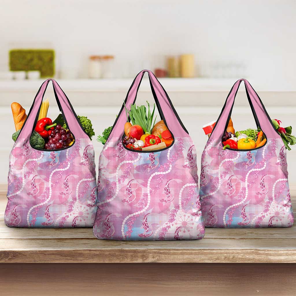 Japanese Koi Fish Grocery Bag Pink Wagara Palaka Honohono Pikake Lei LT9 3-pack One Size Pink - Polynesian Pride