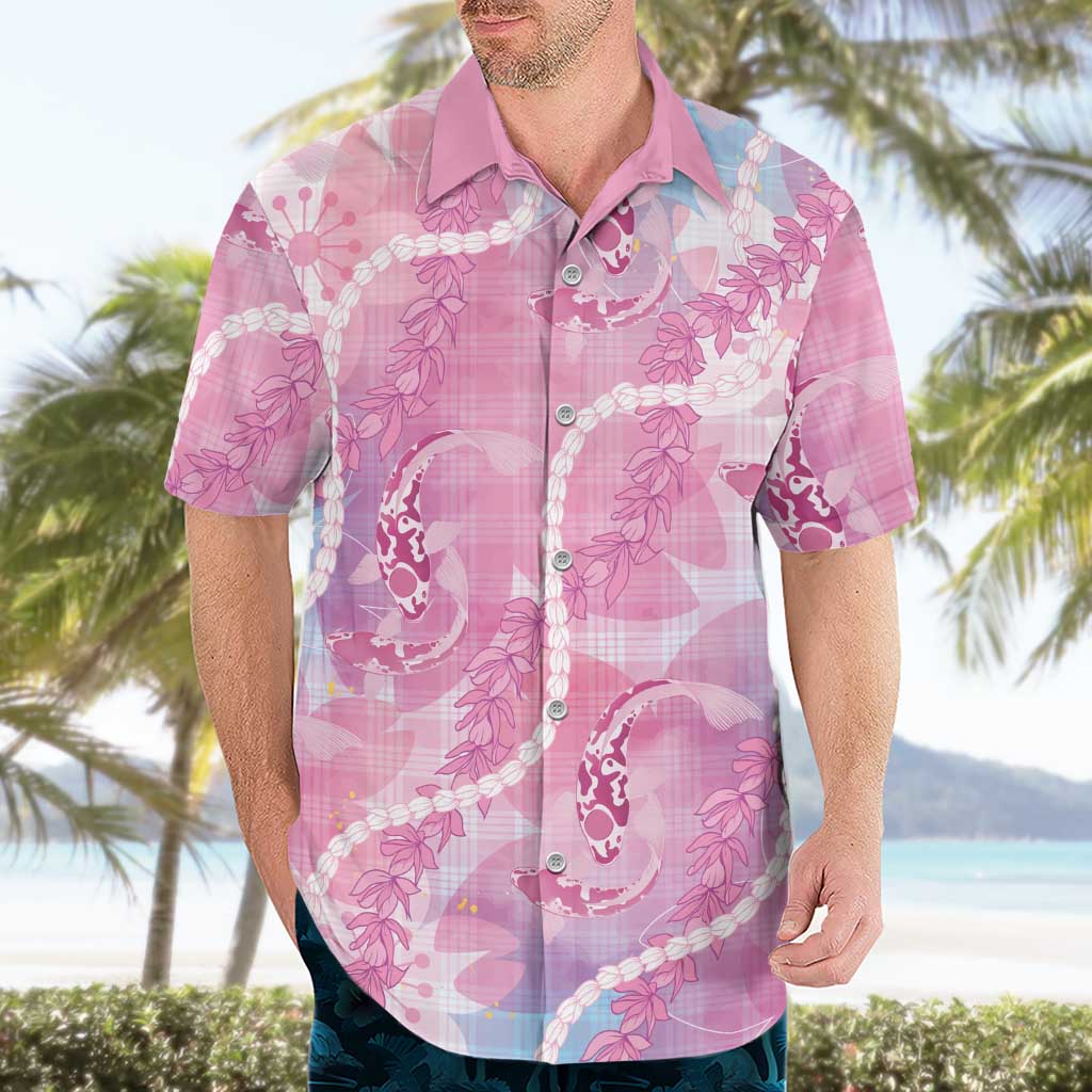 Japanese Koi Fish Hawaiian Shirt Pink Wagara Palaka Honohono Pikake Lei