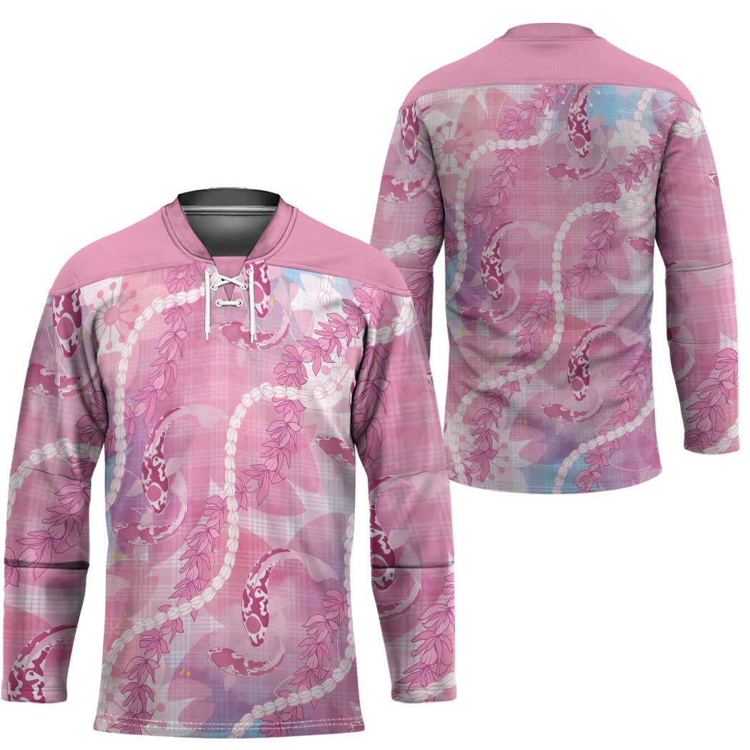 Japanese Koi Fish Hockey Jersey Pink Wagara Palaka Honohono Pikake Lei LT9 - Polynesian Pride