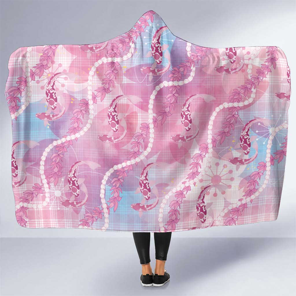 Japanese Koi Fish Hooded Blanket Pink Wagara Palaka Honohono Pikake Lei