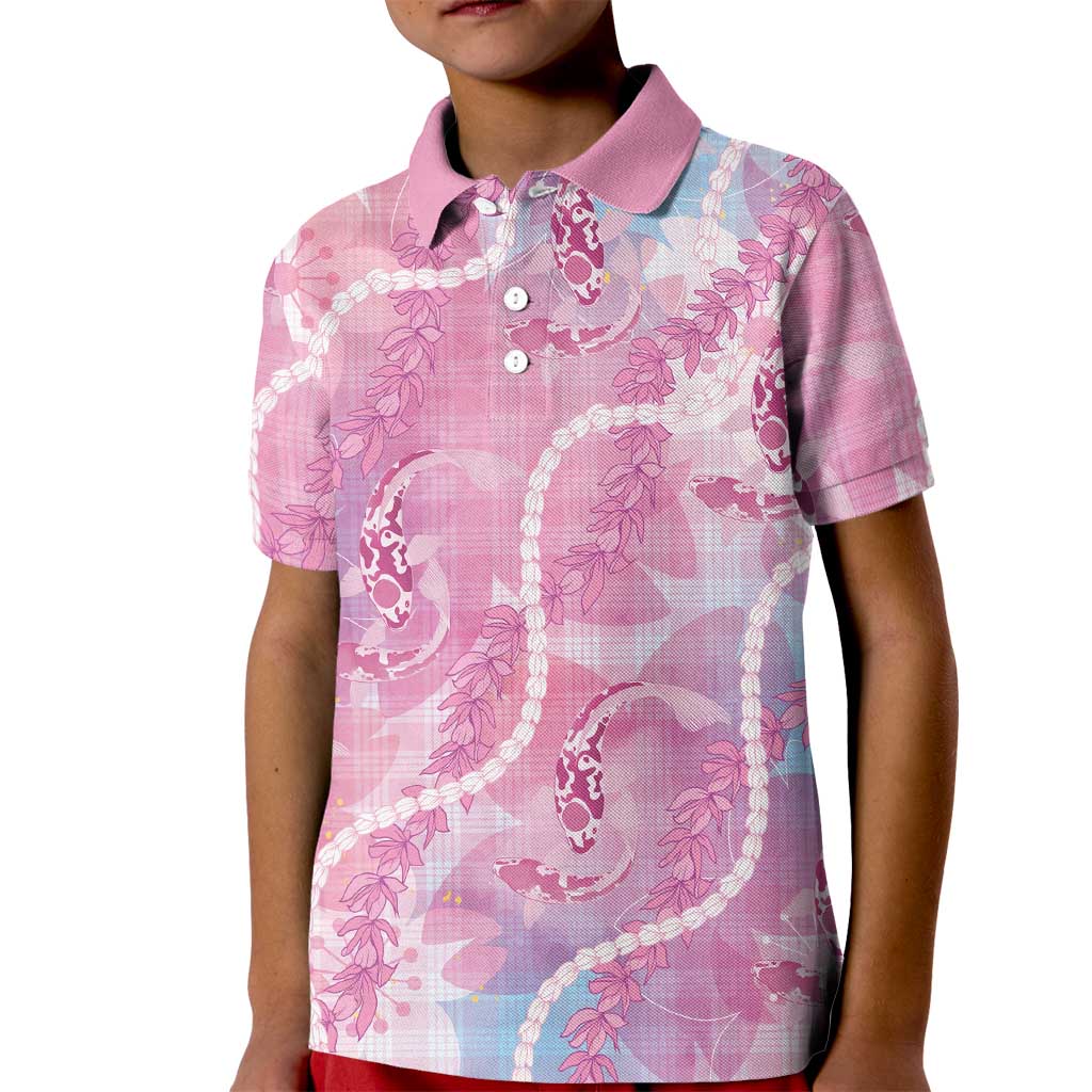 Japanese Koi Fish Kid Polo Shirt Pink Wagara Palaka Honohono Pikake Lei LT9 Kid Pink - Polynesian Pride