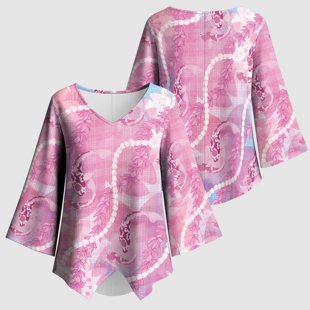 Japanese Koi Fish Kimono Sleeve Blouse Pink Wagara Palaka Honohono Pikake Lei LT9 - Polynesian Pride