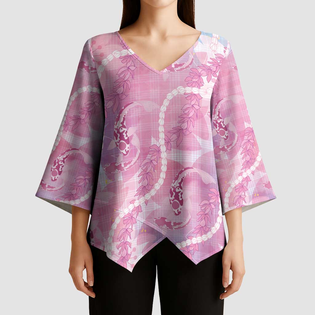 Japanese Koi Fish Kimono Sleeve Blouse Pink Wagara Palaka Honohono Pikake Lei LT9 - Polynesian Pride