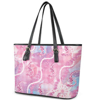 Japanese Koi Fish Leather Tote Bag Pink Wagara Palaka Honohono Pikake Lei LT9 - Polynesian Pride