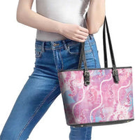 Japanese Koi Fish Leather Tote Bag Pink Wagara Palaka Honohono Pikake Lei LT9 - Polynesian Pride