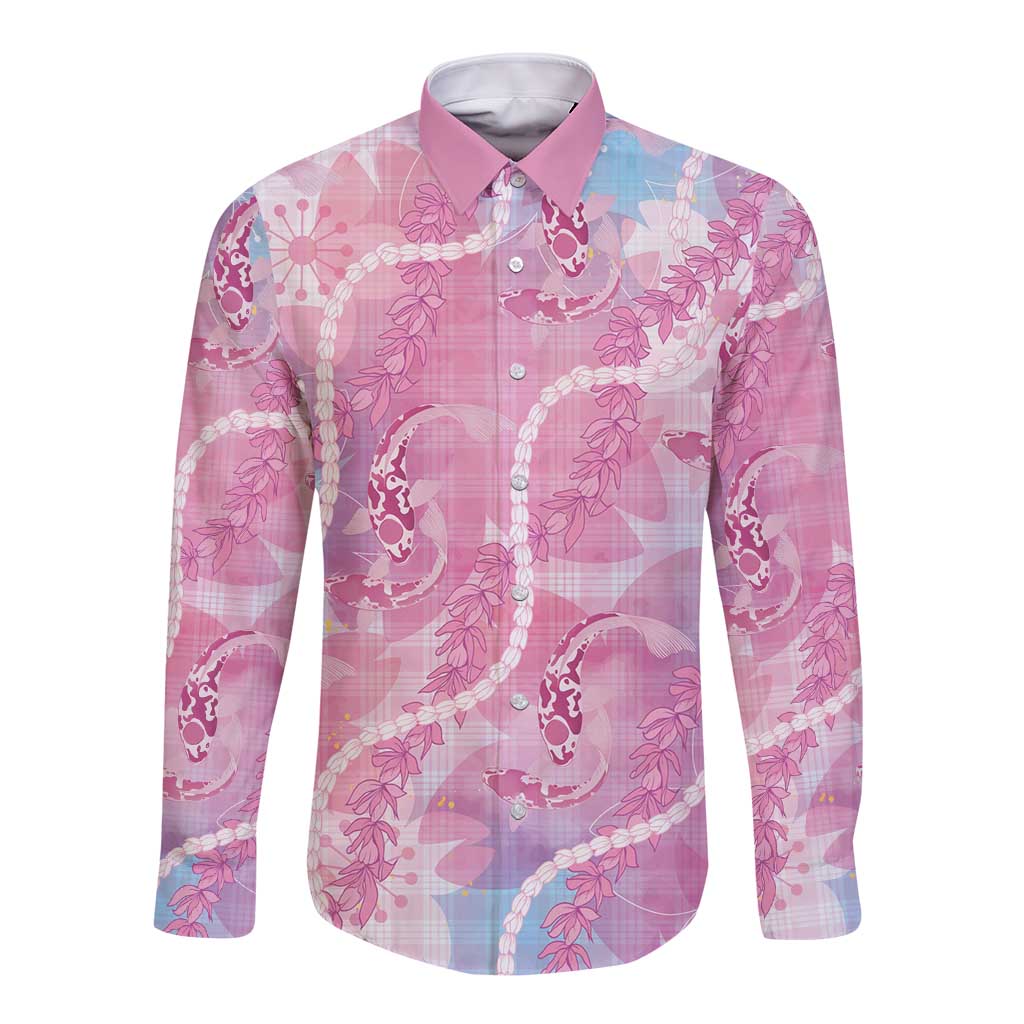 Japanese Koi Fish Long Sleeve Button Shirt Pink Wagara Palaka Honohono Pikake Lei LT9 Unisex Pink - Polynesian Pride