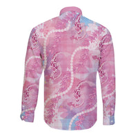 Japanese Koi Fish Long Sleeve Button Shirt Pink Wagara Palaka Honohono Pikake Lei