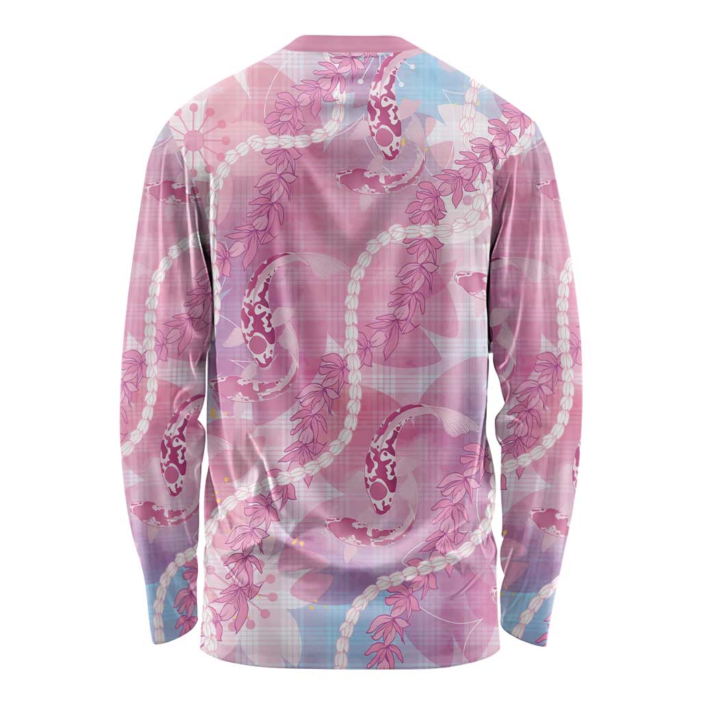 Japanese Koi Fish Long Sleeve Shirt Pink Wagara Palaka Honohono Pikake Lei