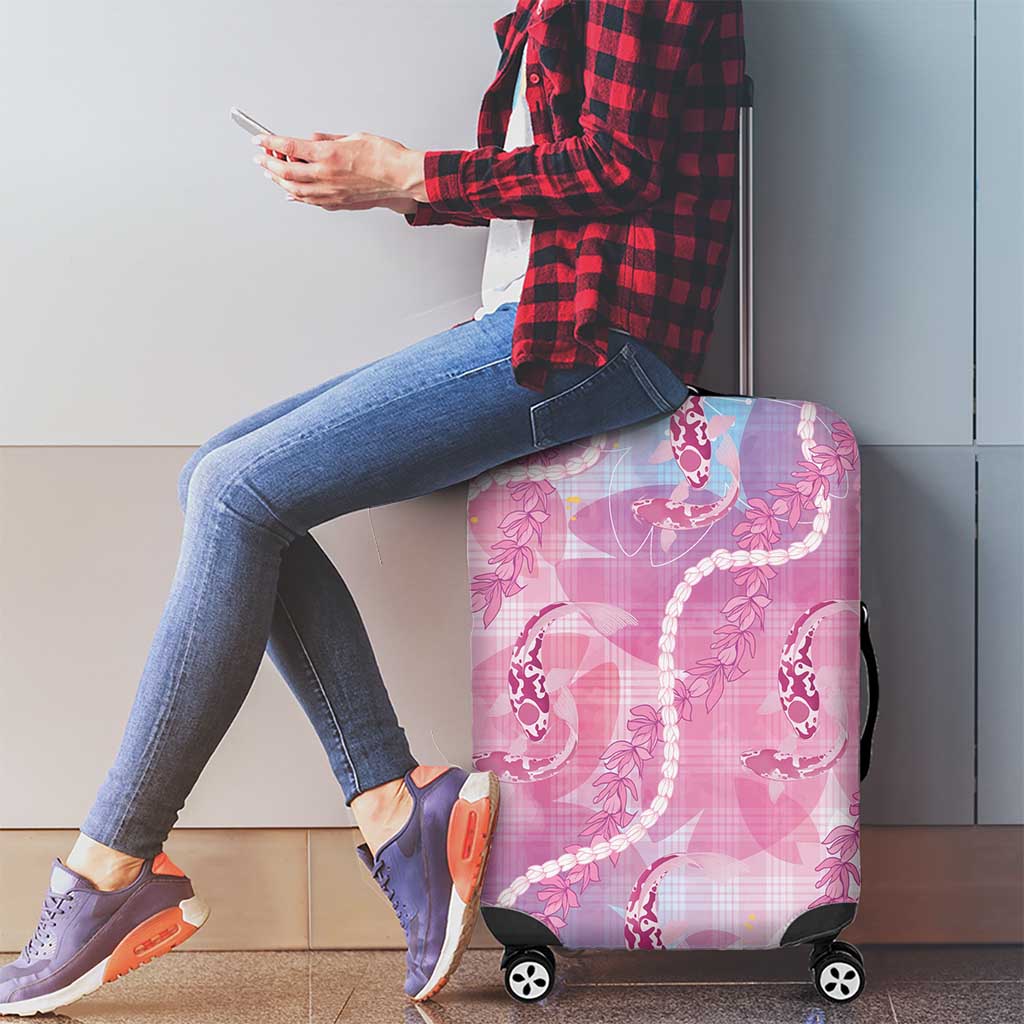 Japanese Koi Fish Luggage Cover Pink Wagara Palaka Honohono Pikake Lei LT9 - Polynesian Pride