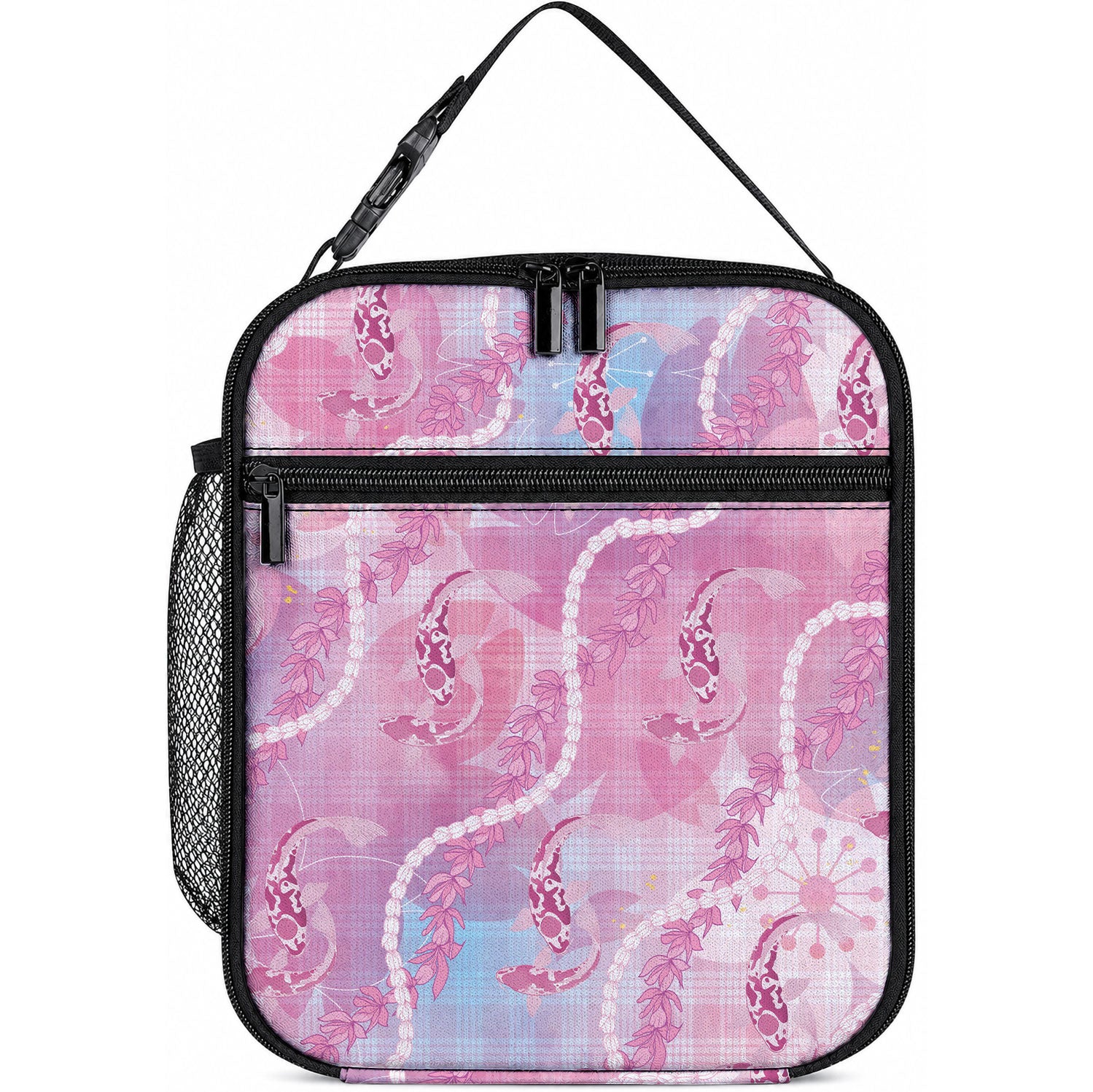 Japanese Koi Fish Lunch Bag Pink Wagara Palaka Honohono Pikake Lei LT9 10.2 × 8.3 × 4.3 inch Pink - Polynesian Pride