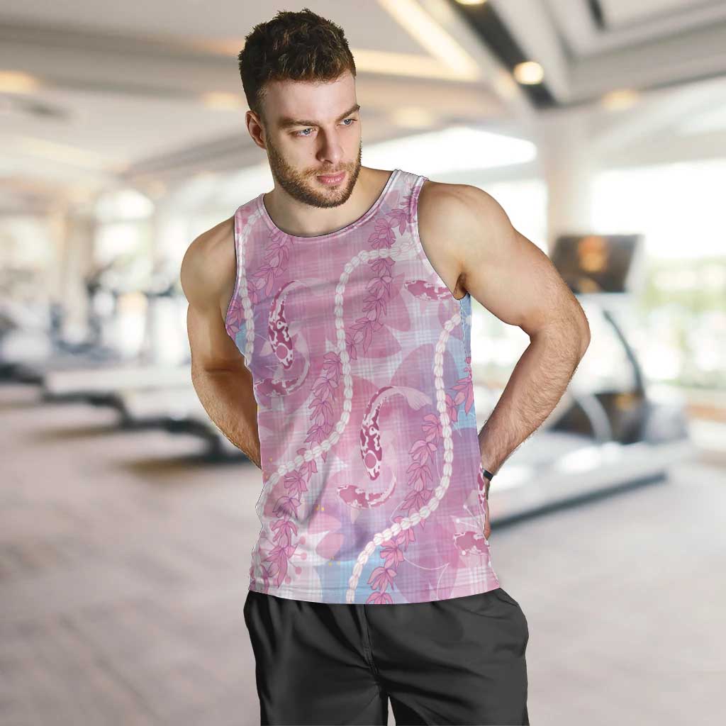 Japanese Koi Fish Men Tank Top Pink Wagara Palaka Honohono Pikake Lei LT9 Pink - Polynesian Pride