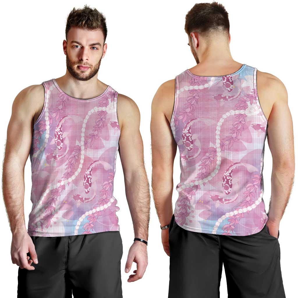 Japanese Koi Fish Men Tank Top Pink Wagara Palaka Honohono Pikake Lei LT9 - Polynesian Pride