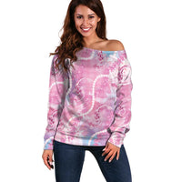 Japanese Koi Fish Off Shoulder Sweater Pink Wagara Palaka Honohono Pikake Lei LT9 Women Pink - Polynesian Pride