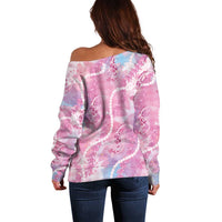 Japanese Koi Fish Off Shoulder Sweater Pink Wagara Palaka Honohono Pikake Lei LT9 - Polynesian Pride