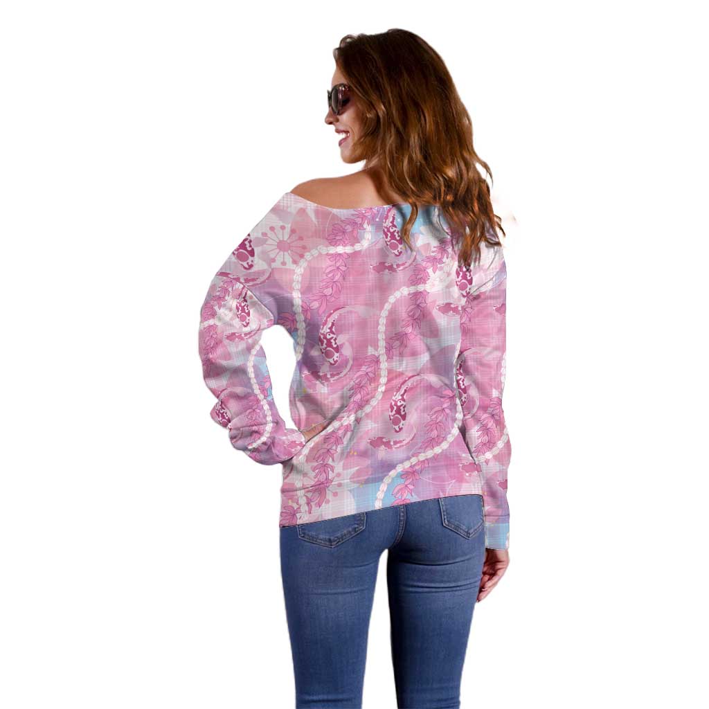 Japanese Koi Fish Off Shoulder Sweater Pink Wagara Palaka Honohono Pikake Lei LT9 - Polynesian Pride