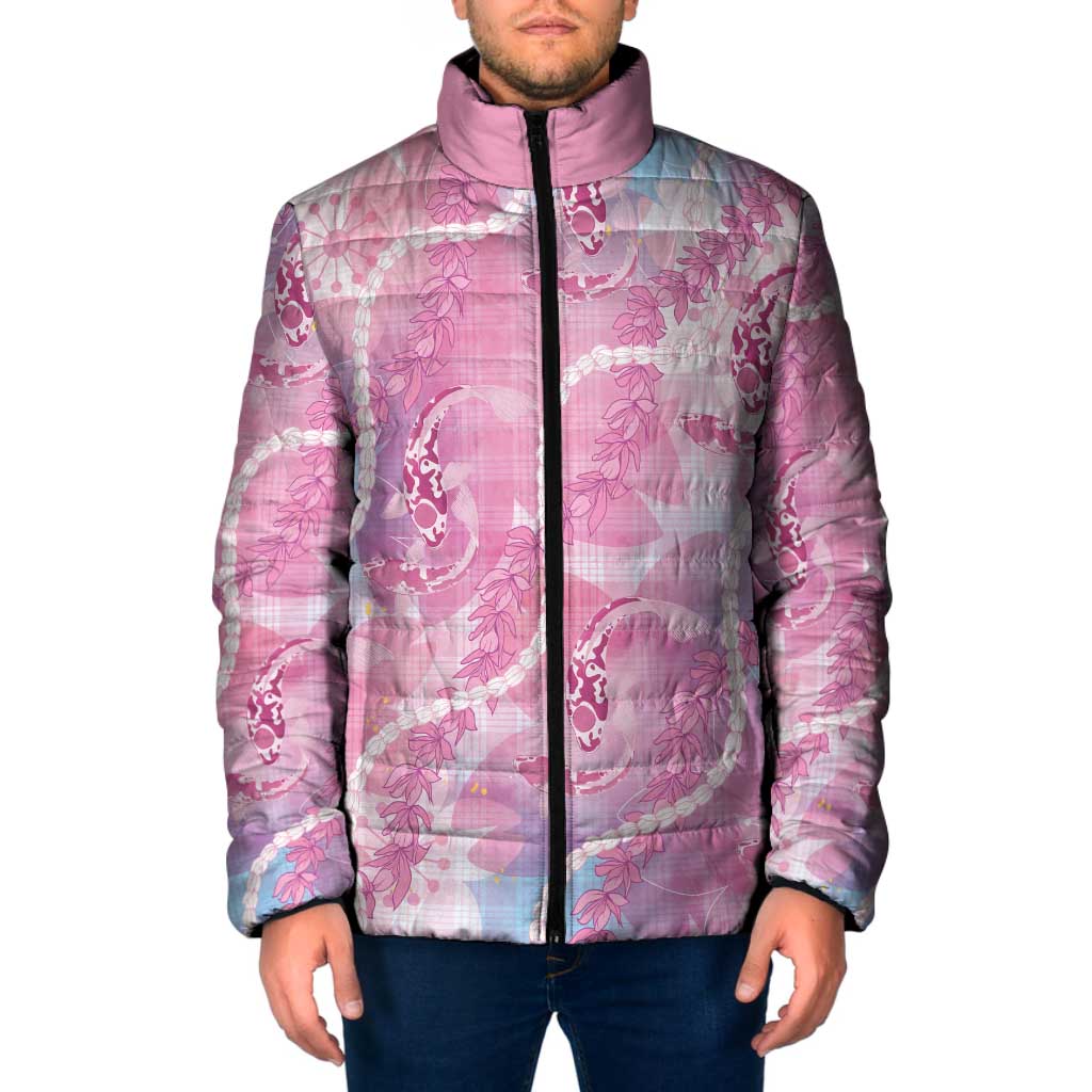 Japanese Koi Fish Padded Jacket Pink Wagara Palaka Honohono Pikake Lei LT9 Men Pink - Polynesian Pride