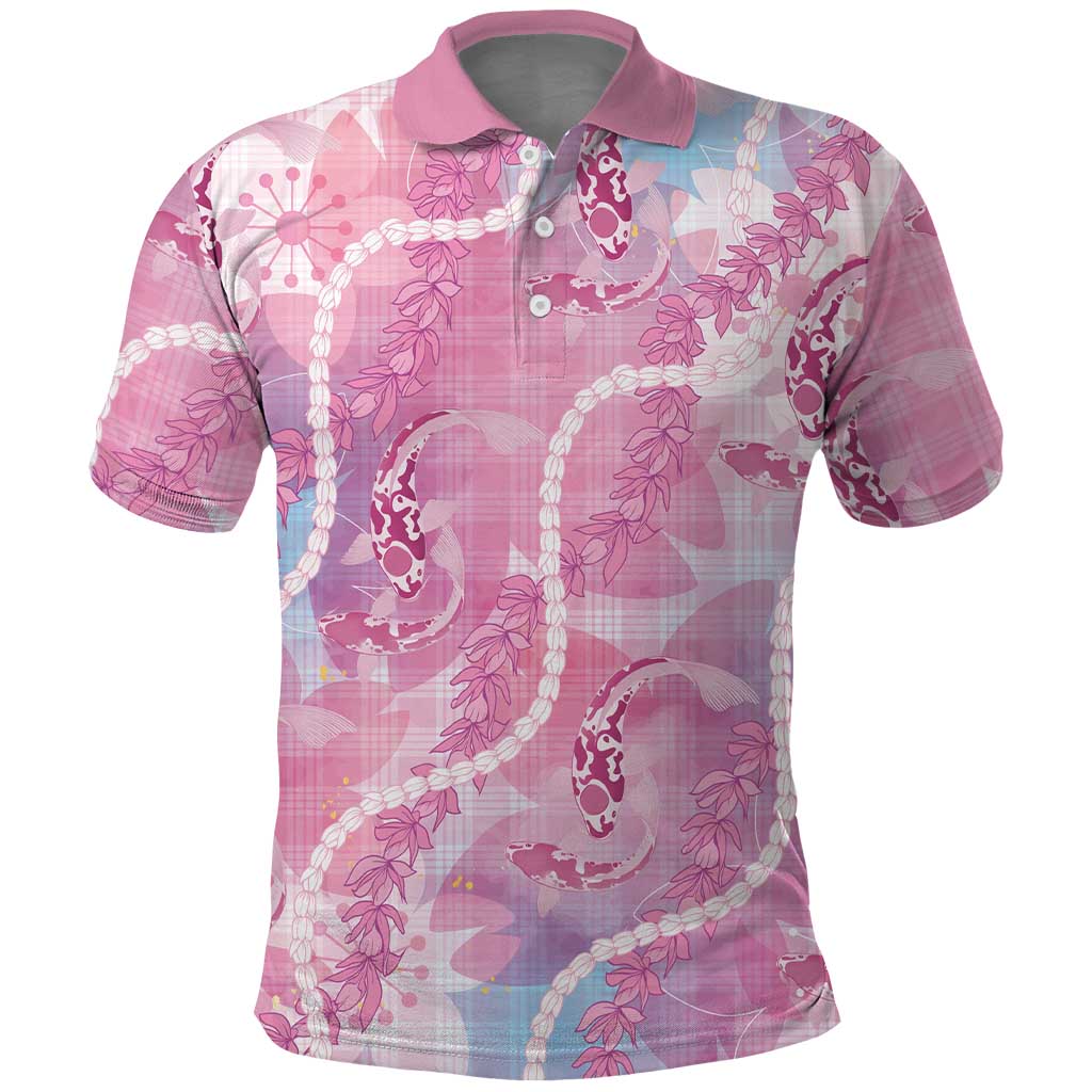 Japanese Koi Fish Polo Shirt Pink Wagara Palaka Honohono Pikake Lei LT9 Pink - Polynesian Pride
