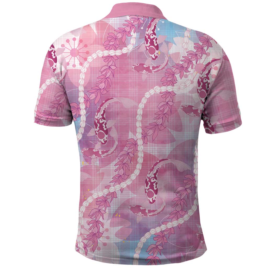 Japanese Koi Fish Polo Shirt Pink Wagara Palaka Honohono Pikake Lei LT9 - Polynesian Pride