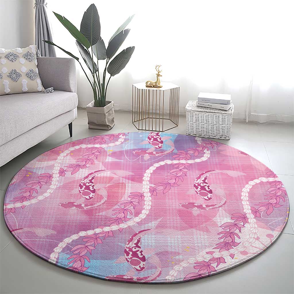 Japanese Koi Fish Round Carpet Pink Wagara Palaka Honohono Pikake Lei LT9 - Polynesian Pride