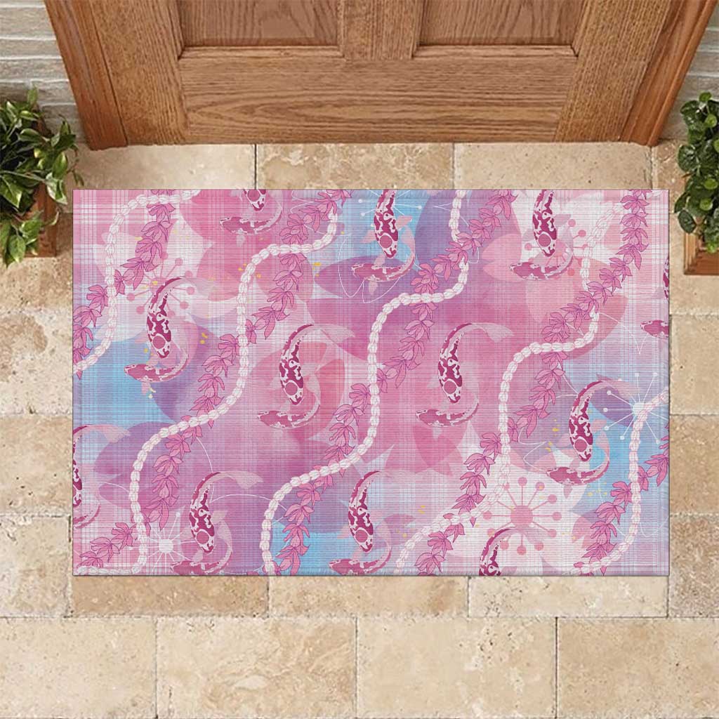 Japanese Koi Fish Rubber Doormat Pink Wagara Palaka Honohono Pikake Lei LT9 Pink - Polynesian Pride