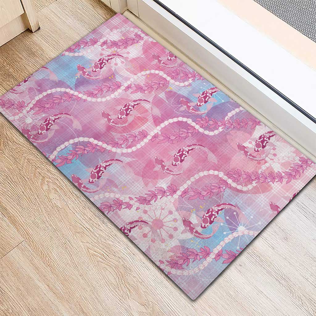 Japanese Koi Fish Rubber Doormat Pink Wagara Palaka Honohono Pikake Lei LT9 - Polynesian Pride