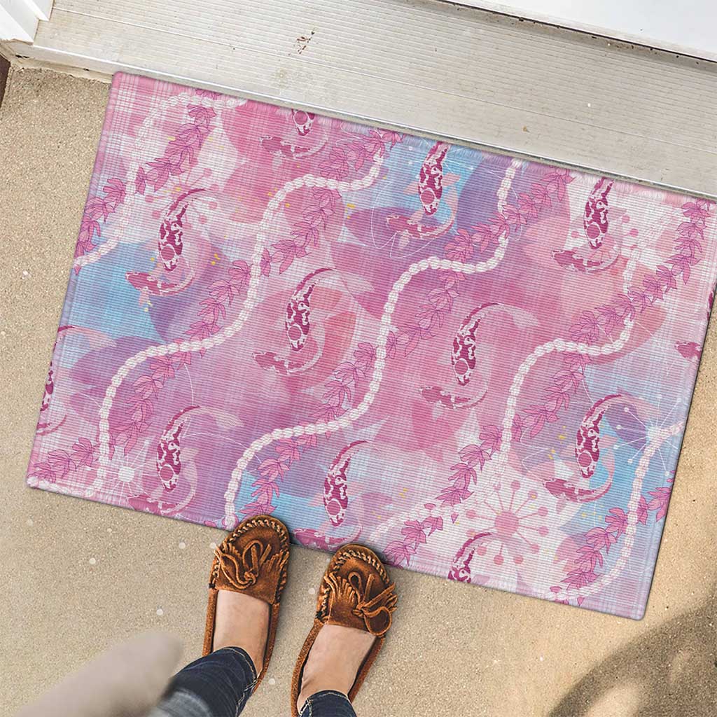 Japanese Koi Fish Rubber Doormat Pink Wagara Palaka Honohono Pikake Lei LT9 - Polynesian Pride