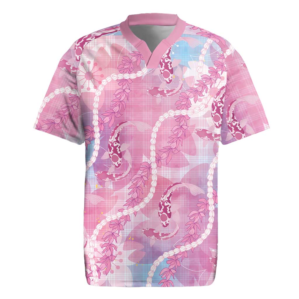 Japanese Koi Fish Rugby Jersey Pink Wagara Palaka Honohono Pikake Lei LT9 Pink - Polynesian Pride