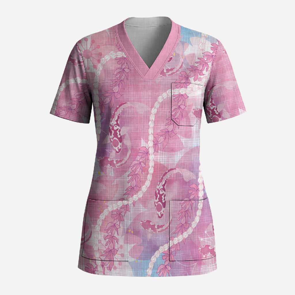 Japanese Koi Fish Scrub Top Pink Wagara Palaka Honohono Pikake Lei LT9 Adult Pink - Polynesian Pride