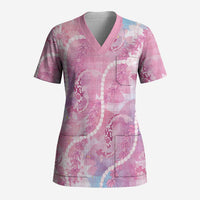 Japanese Koi Fish Scrub Top Pink Wagara Palaka Honohono Pikake Lei LT9 Adult Pink - Polynesian Pride