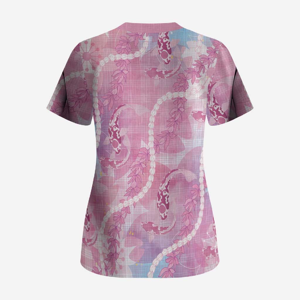 Japanese Koi Fish Scrub Top Pink Wagara Palaka Honohono Pikake Lei LT9 - Polynesian Pride