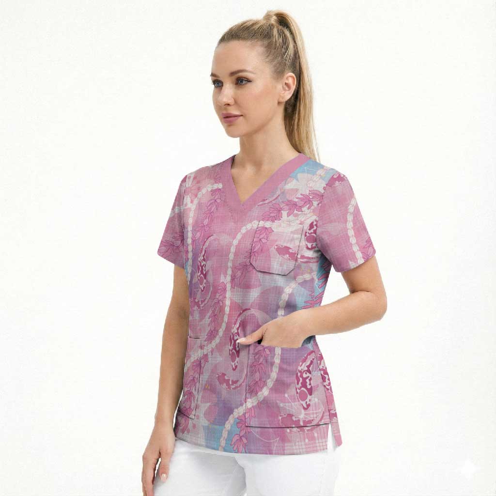 Japanese Koi Fish Scrub Top Pink Wagara Palaka Honohono Pikake Lei LT9 - Polynesian Pride
