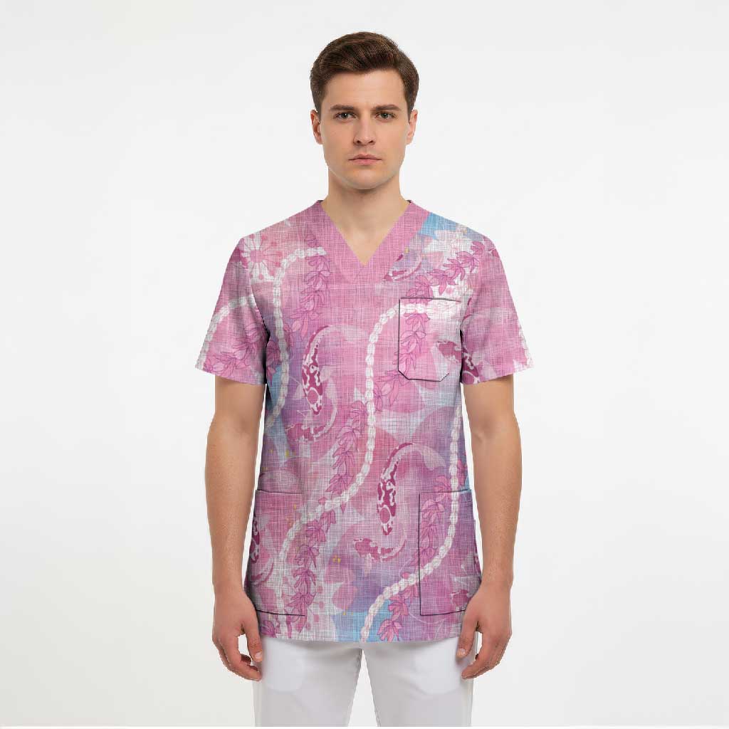 Japanese Koi Fish Scrub Top Pink Wagara Palaka Honohono Pikake Lei LT9 - Polynesian Pride