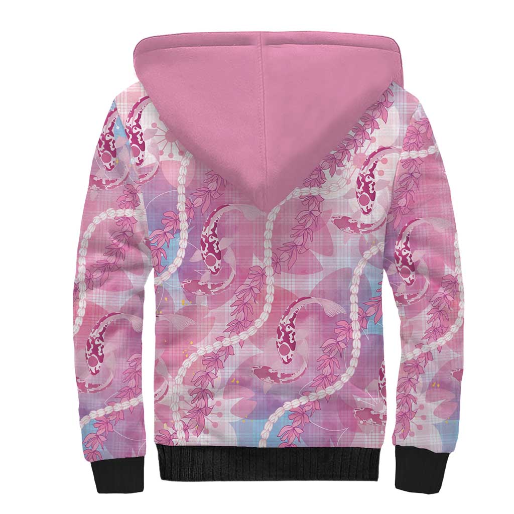 Japanese Koi Fish Sherpa Hoodie Pink Wagara Palaka Honohono Pikake Lei