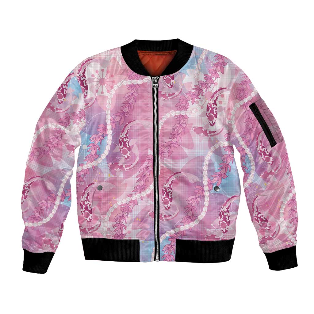 Japanese Koi Fish Sleeve Zip Bomber Jacket Pink Wagara Palaka Honohono Pikake Lei LT9 Unisex Pink - Polynesian Pride