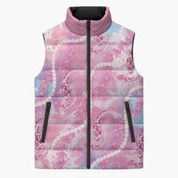 Japanese Koi Fish Sleeveless Puffer Jacket Pink Wagara Palaka Honohono Pikake Lei