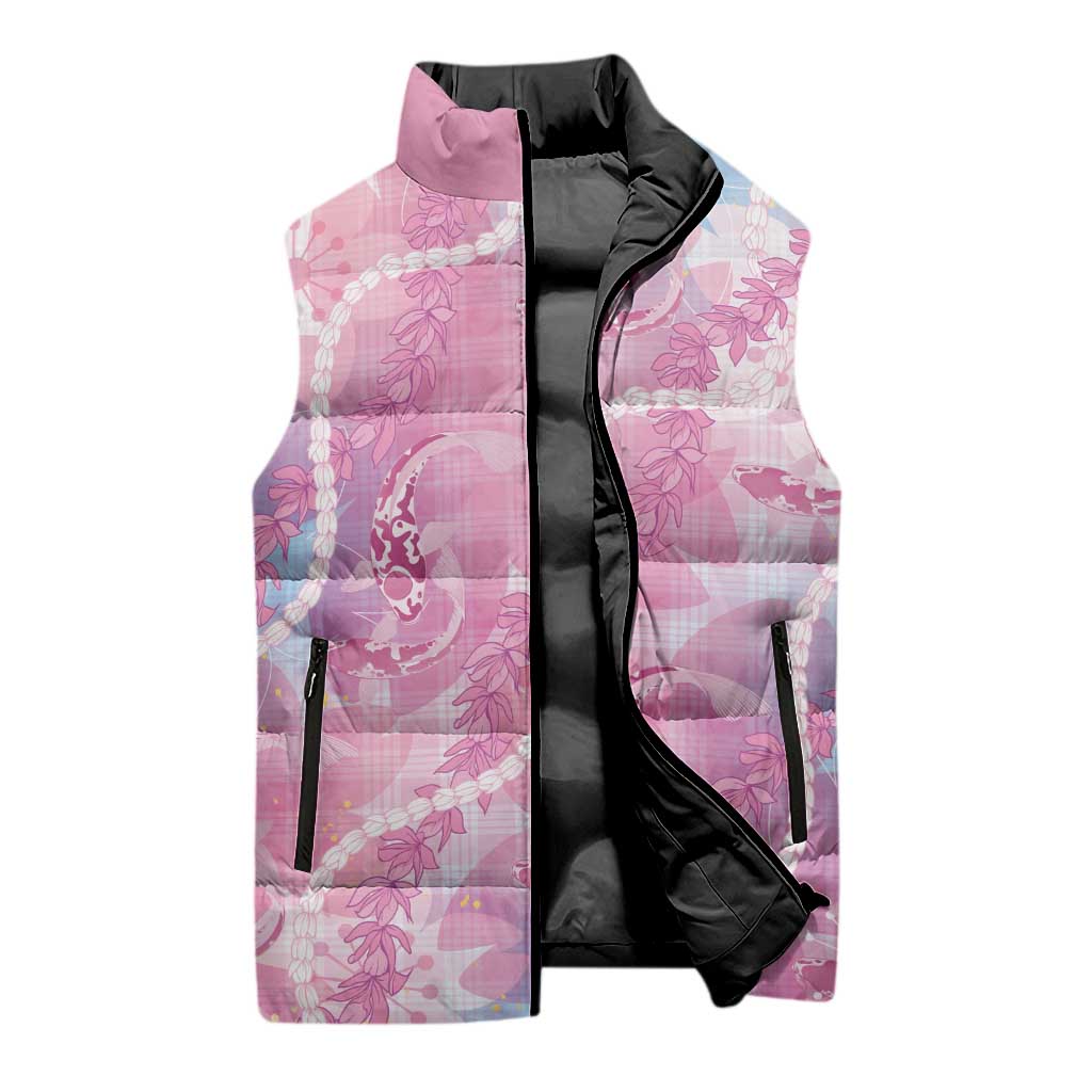 Japanese Koi Fish Sleeveless Puffer Jacket Pink Wagara Palaka Honohono Pikake Lei