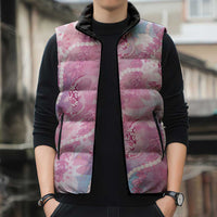 Japanese Koi Fish Sleeveless Puffer Jacket Pink Wagara Palaka Honohono Pikake Lei