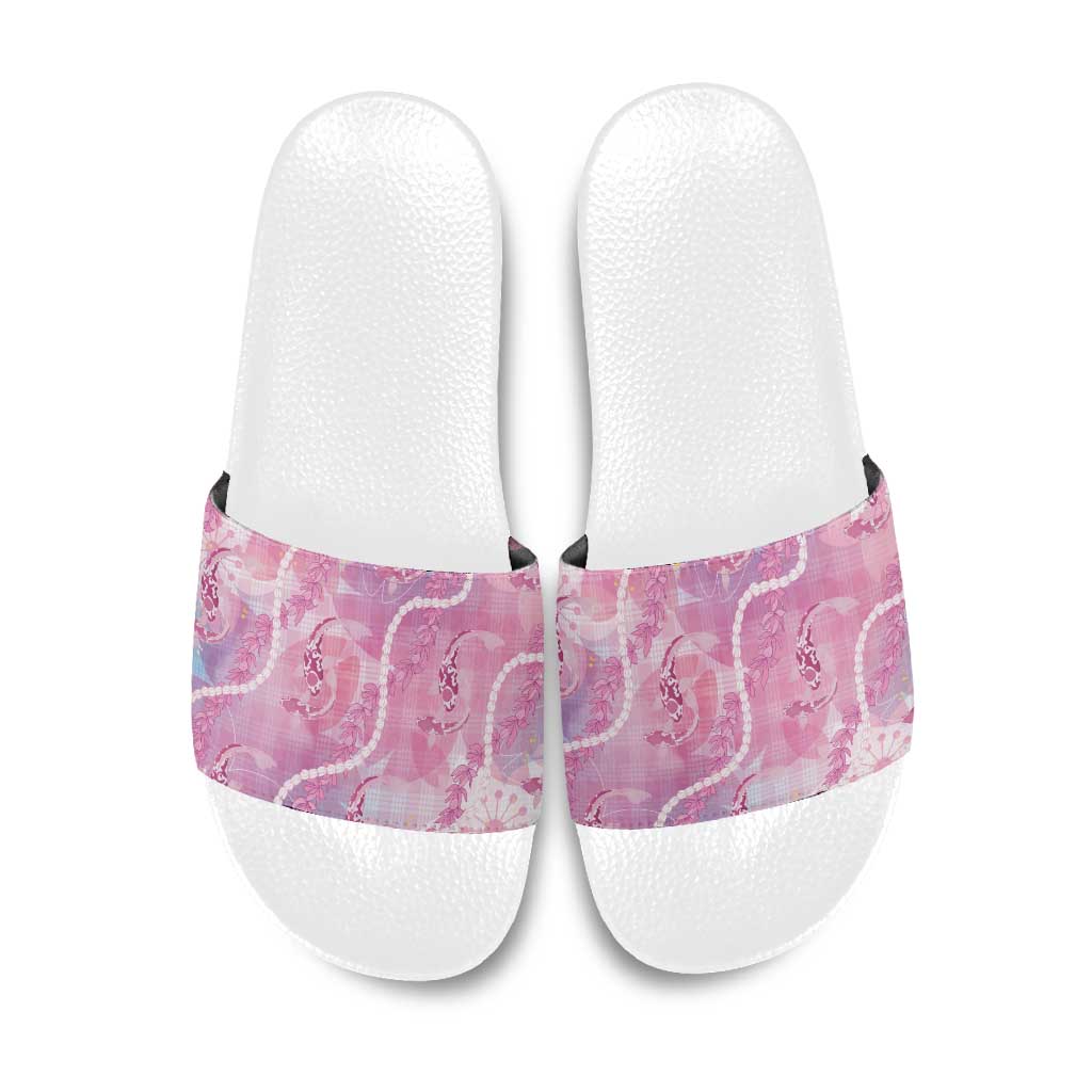 Japanese Koi Fish Slide Sandals Pink Wagara Palaka Honohono Pikake Lei LT9 Pink - Polynesian Pride