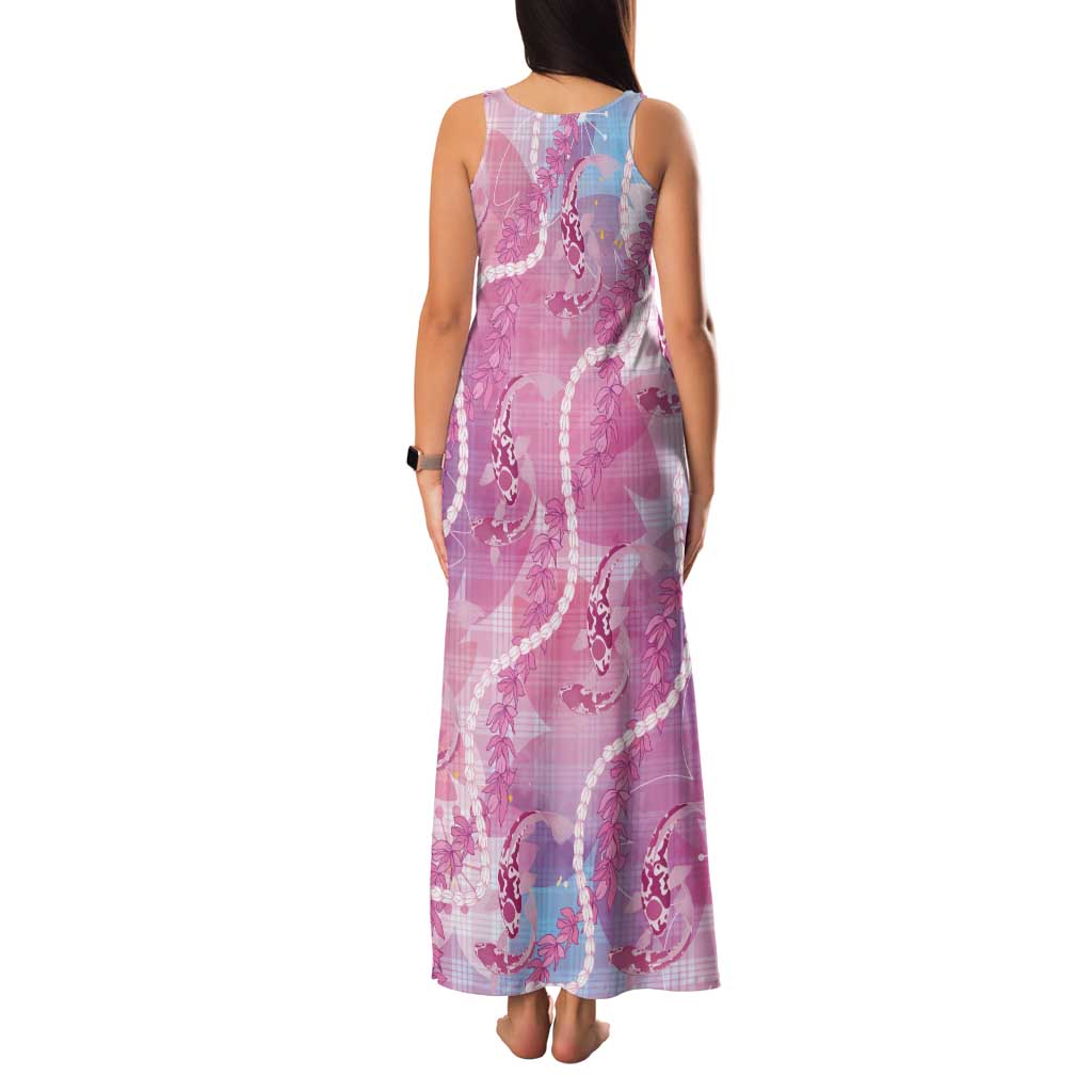 Japanese Koi Fish Tank Maxi Dress Pink Wagara Palaka Honohono Pikake Lei LT9 - Polynesian Pride