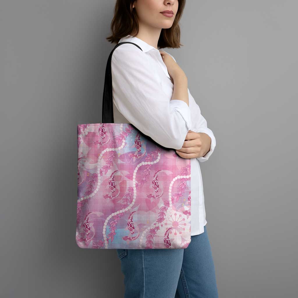 Japanese Koi Fish Tote Bag Pink Wagara Palaka Honohono Pikake Lei LT9 - Polynesian Pride