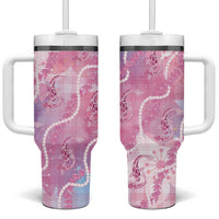 Japanese Koi Fish Tumbler With Handle Pink Wagara Palaka Honohono Pikake Lei LT9 One Size: 40 oz Pink - Polynesian Pride