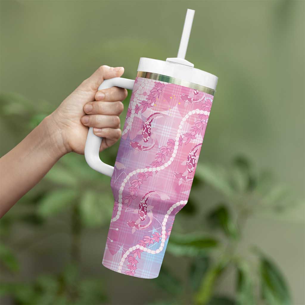 Japanese Koi Fish Tumbler With Handle Pink Wagara Palaka Honohono Pikake Lei LT9 - Polynesian Pride