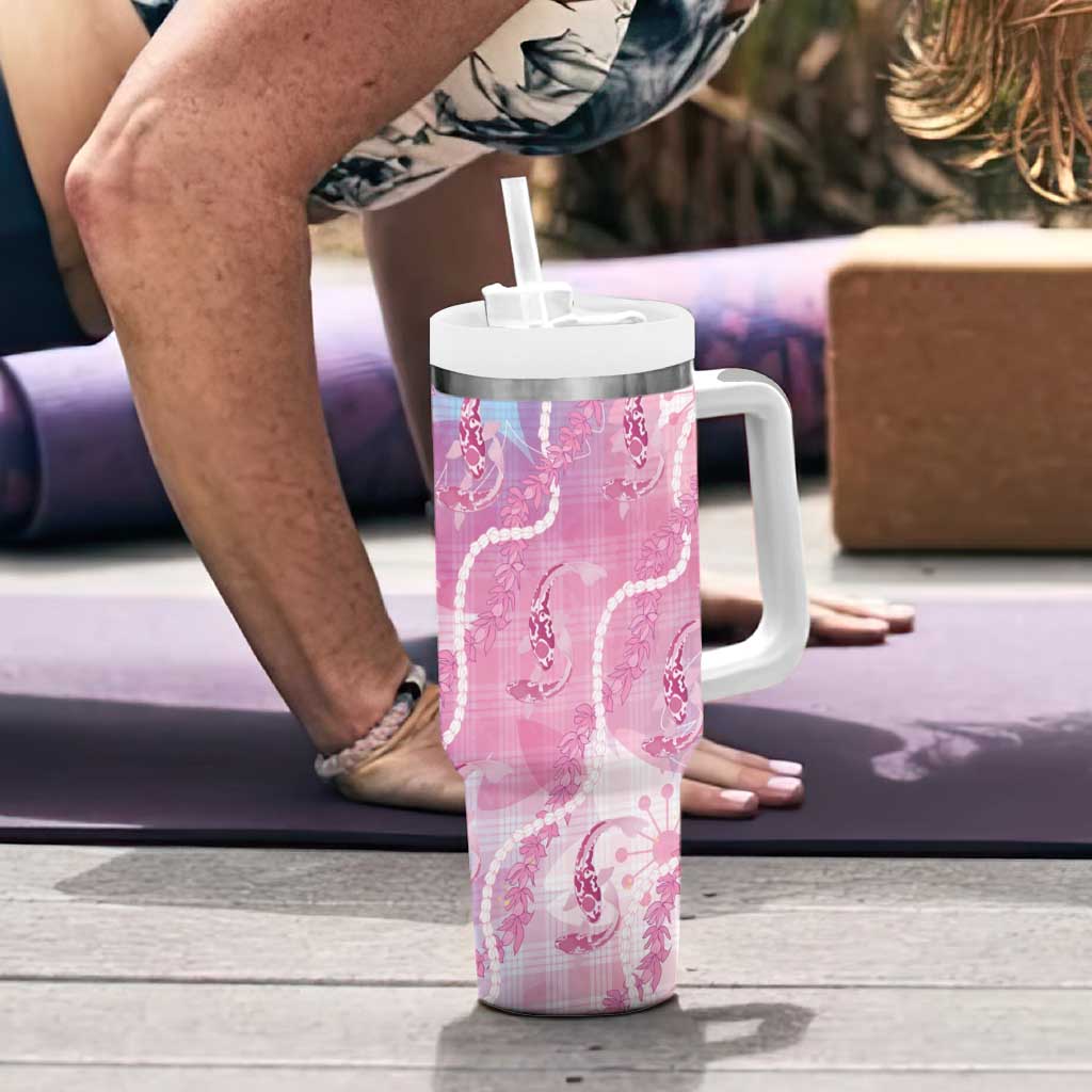 Japanese Koi Fish Tumbler With Handle Pink Wagara Palaka Honohono Pikake Lei LT9 - Polynesian Pride